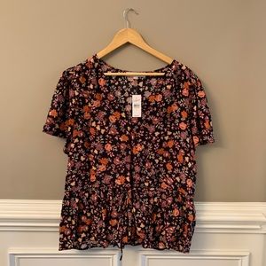 LOFT NWT XL Wrap Front Floral Peplum Blouse with Drawstring